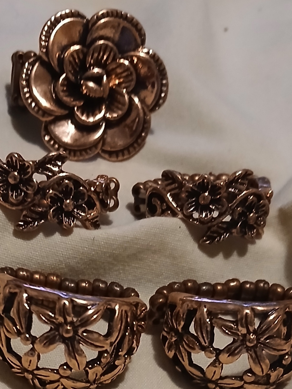 Floral Filigree Rose Gold Tone Women’s Ring Set -All Rings Shown